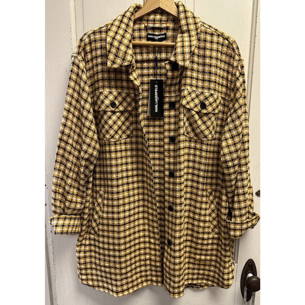 NWT Karl Lagerfeld Yellow Black Plaid Jacket Size XL